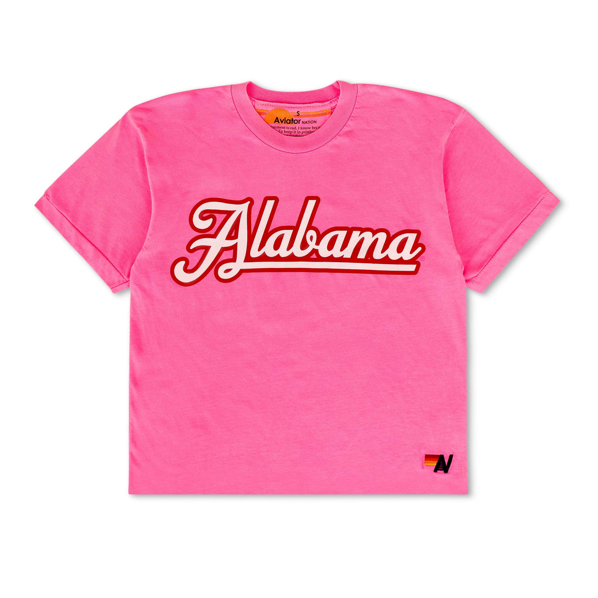 UNIVERSITY OF ALABAMA BOLT SCRIPT BOYFRIEND TEE - NEON PINK
