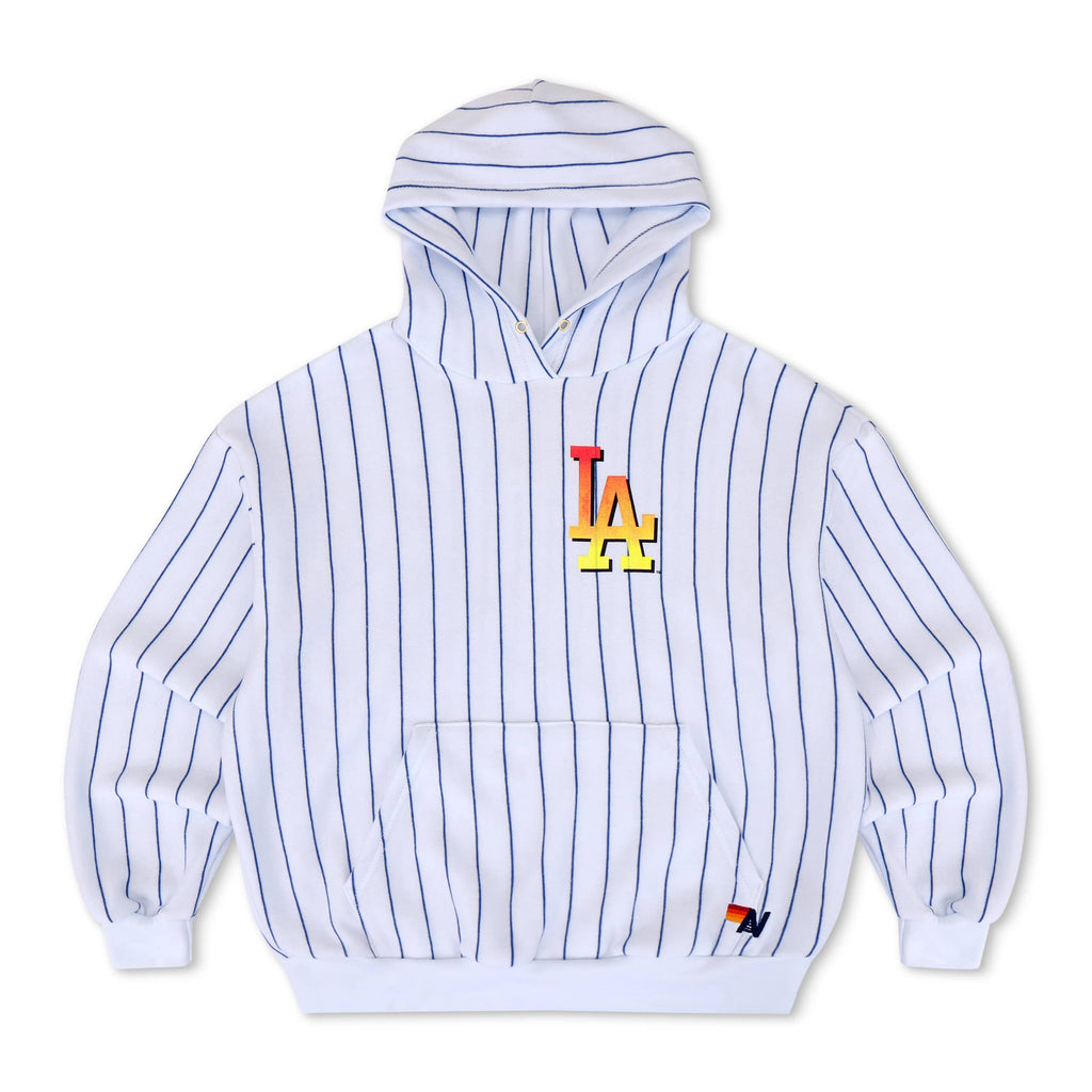 LOS ANGELES DODGERS PINSTRIPE 2026 RELAXED PULLOVER HOODIE - WHITE BLUE