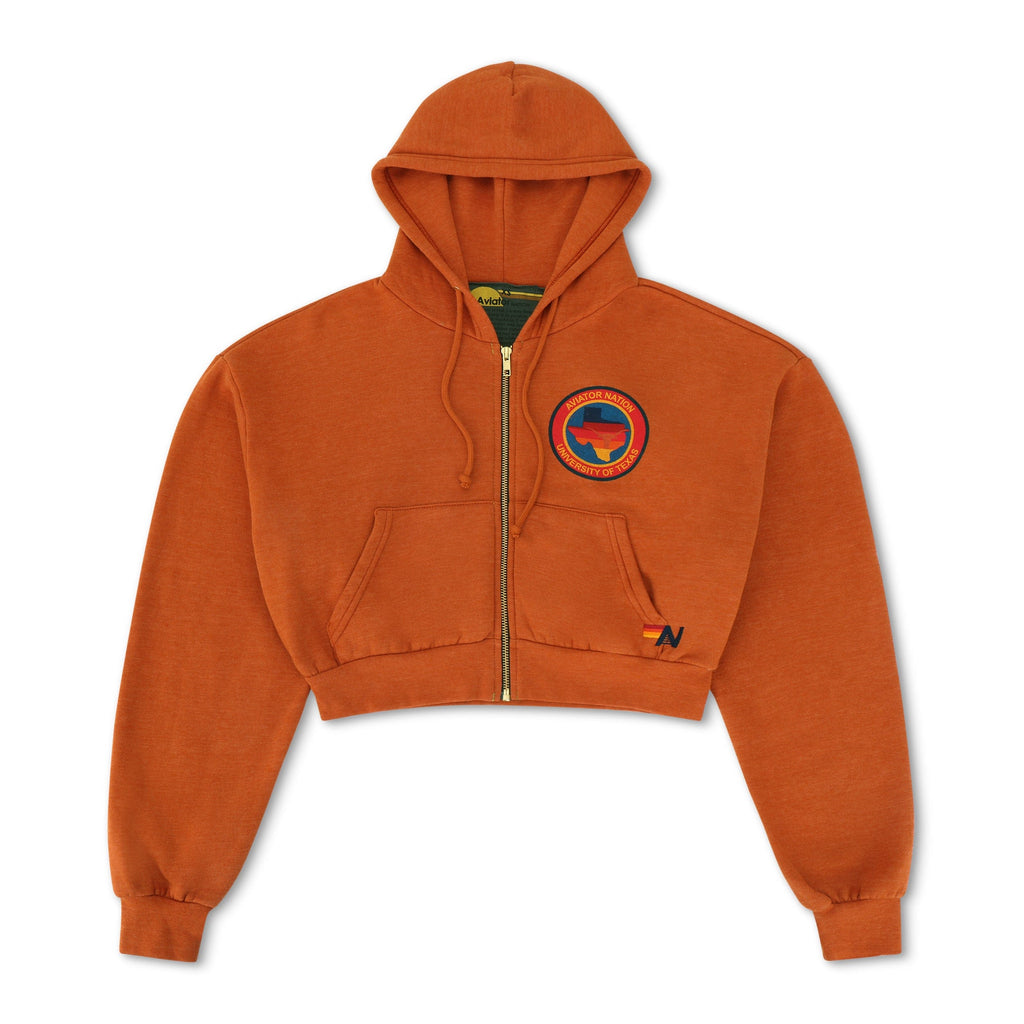 UNIVERSITY OF TEXAS LONGHORNS RELAXED CIRCLE CROPPED HOODIE - BURNT ORANGE
