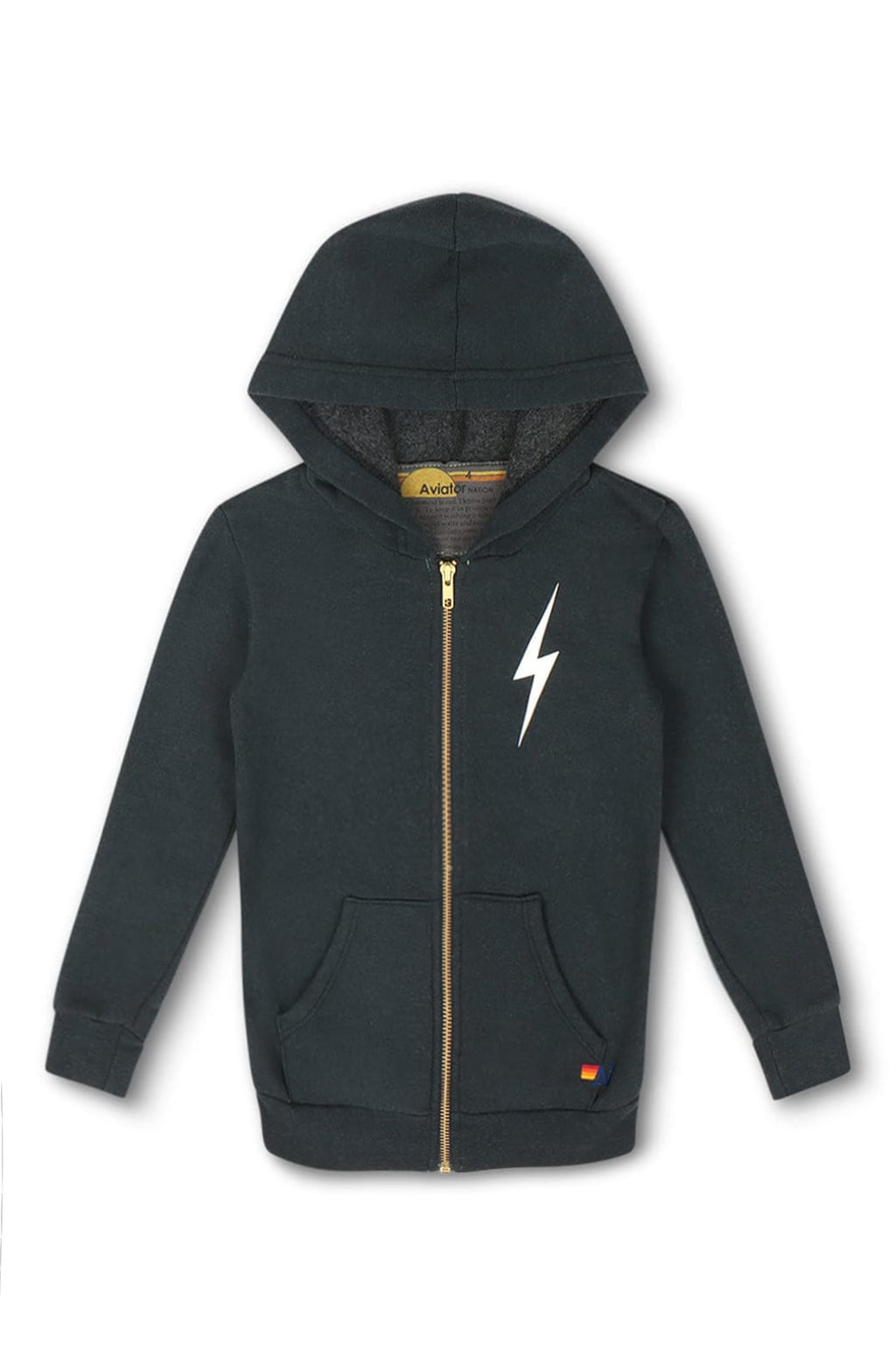 KIDS BOLT PRINT ZIP HOODIE - CHARCOAL WHITE