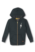 KIDS BOLT PRINT ZIP HOODIE - CHARCOAL WHITE