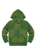 KIDS CHECK QUILTED ZIP HOODIE - JUNGLE GREEN PALM