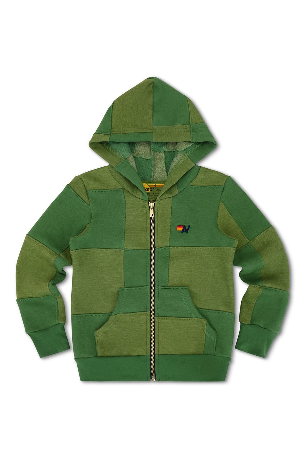 KIDS CHECK QUILTED ZIP HOODIE - JUNGLE GREEN PALM