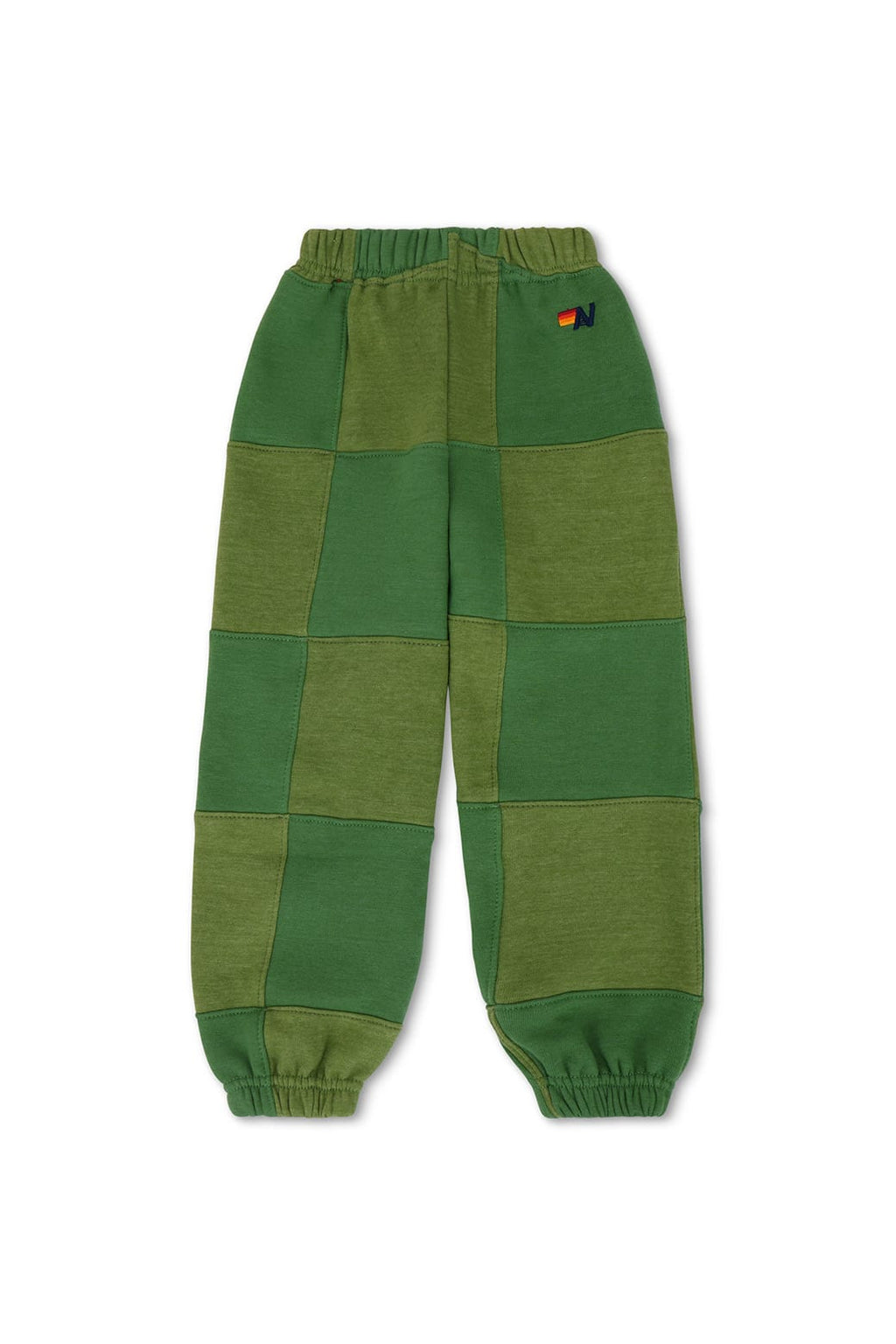 KIDS CHECK QUILTED SWEATPANTS - JUNGLE GREEN PALM