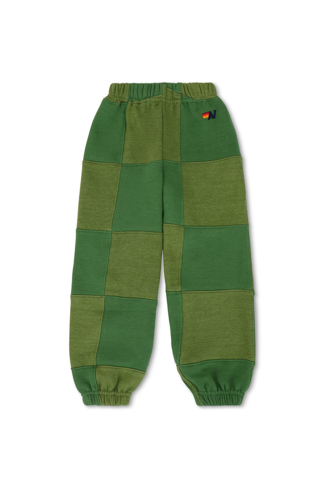 KIDS CHECK QUILTED SWEATPANTS - JUNGLE GREEN PALM