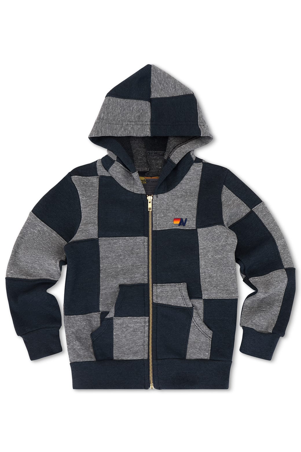 KIDS CHECK QUILTED ZIP HOODIE - HEATHER GREYCHARCOAL