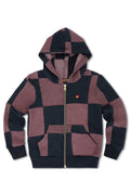 KIDS CHECK QUILTED ZIP HOODIE - CHARCOAL MOCHA