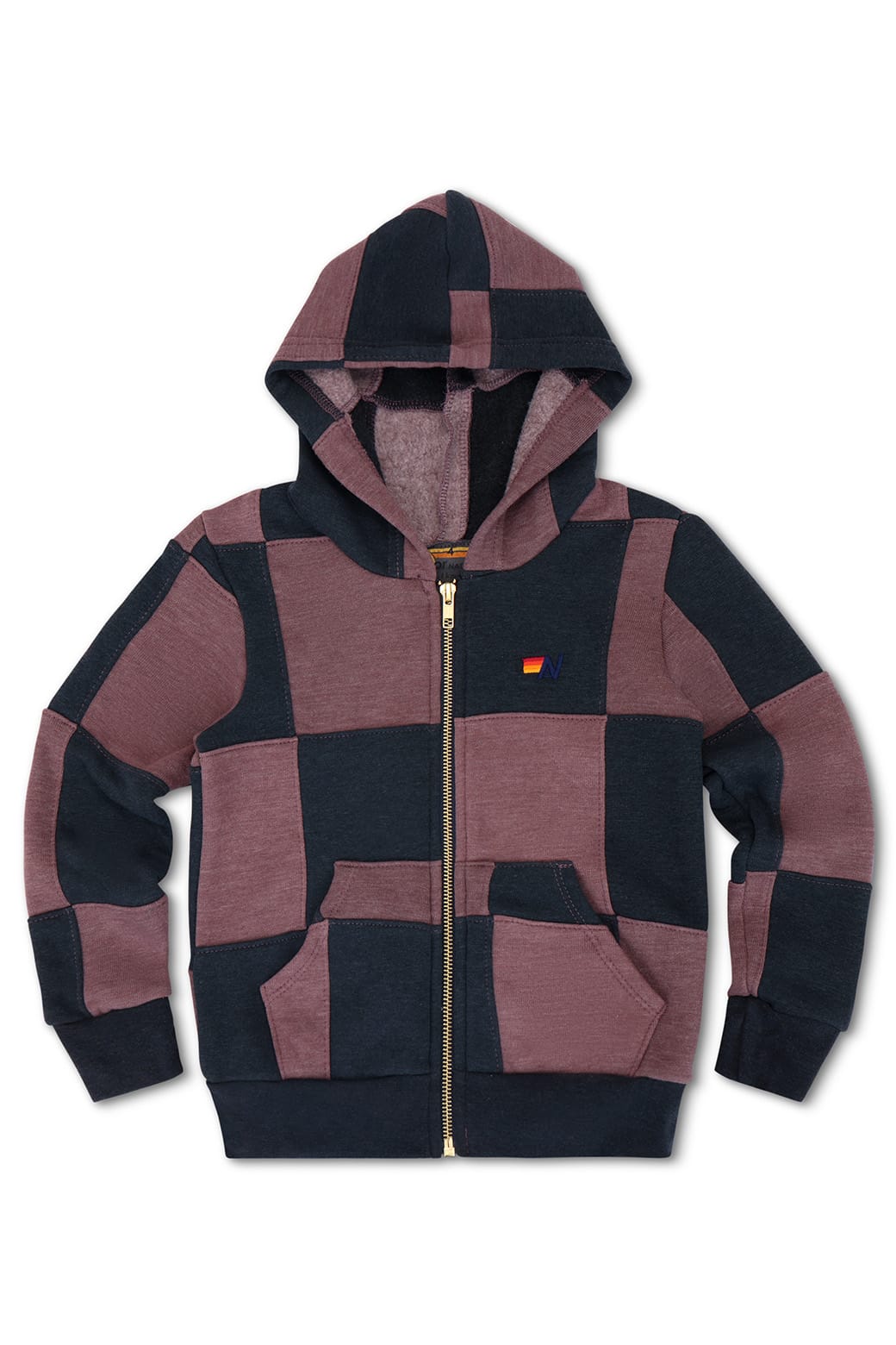 KIDS CHECK QUILTED ZIP HOODIE - CHARCOAL MOCHA