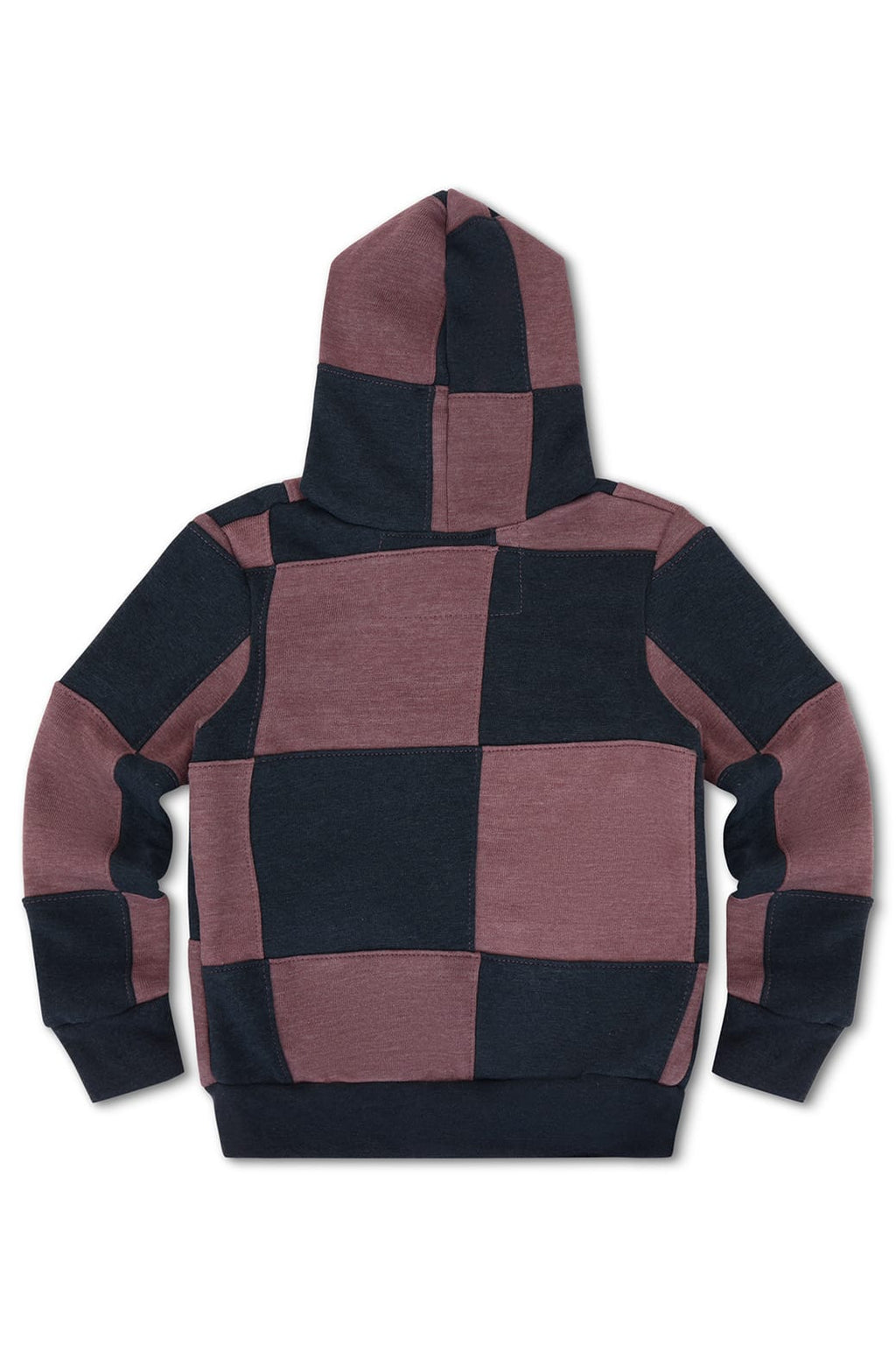 KIDS CHECK QUILTED ZIP HOODIE - CHARCOAL MOCHA