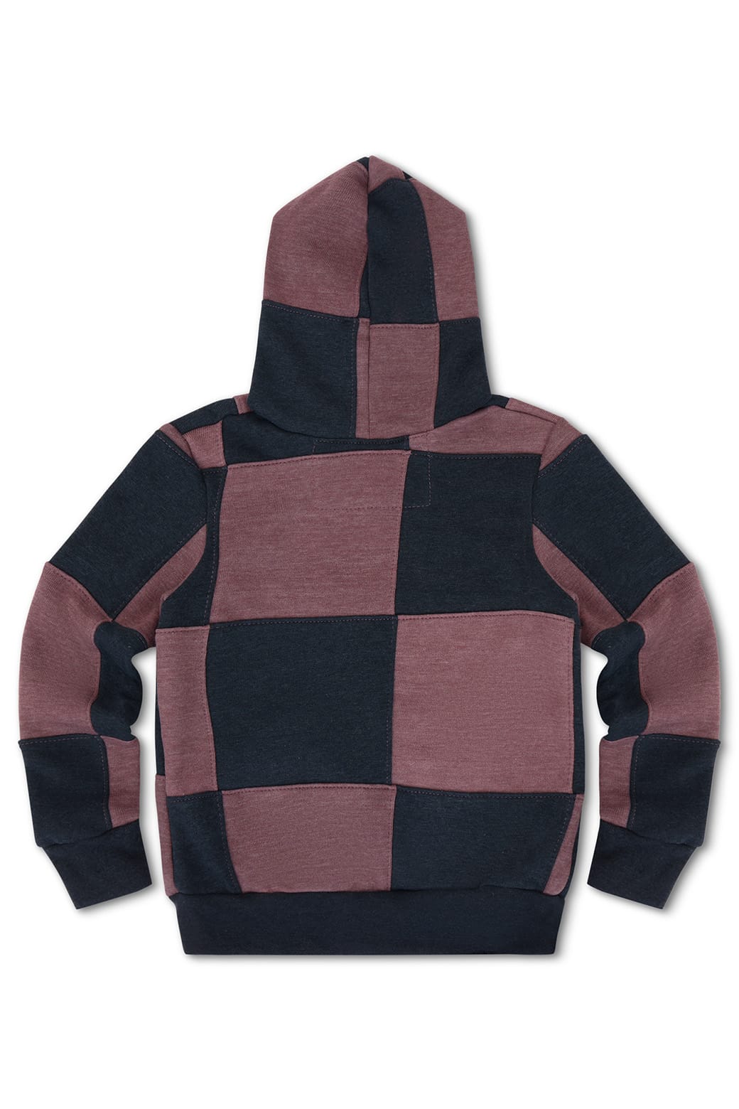 KIDS CHECK QUILTED ZIP HOODIE - CHARCOAL MOCHA