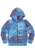 KIDS BANDANA QUILTED ZIP HOODIE - BLUE