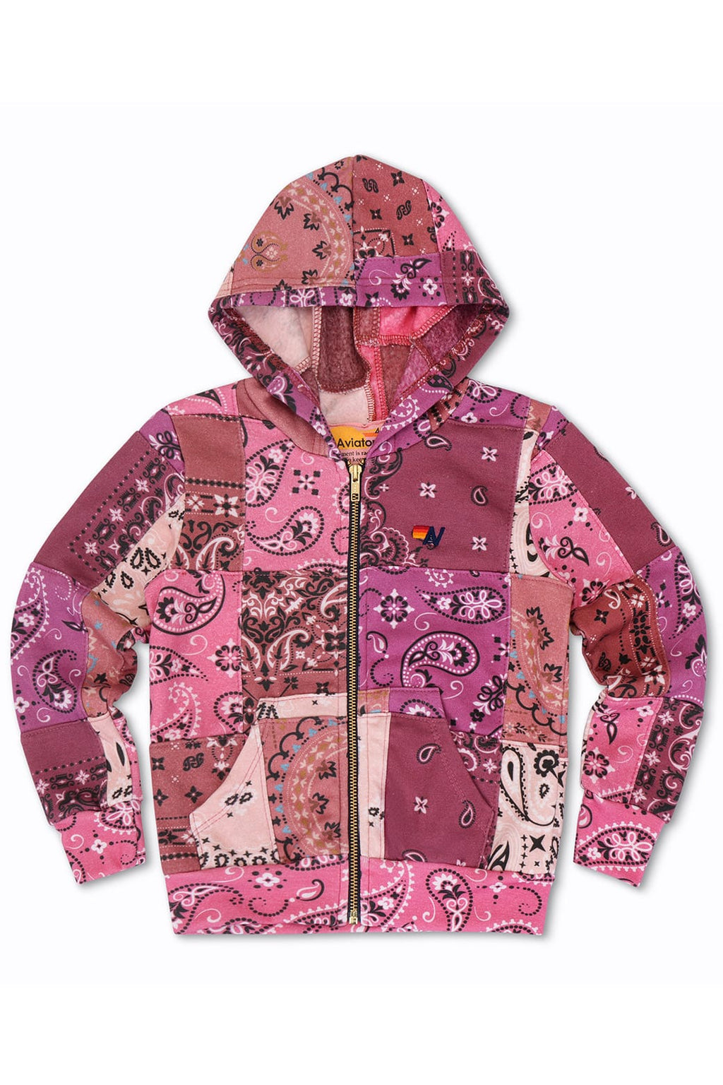 KIDS BANDANA QUILTED ZIP HOODIE - PINK