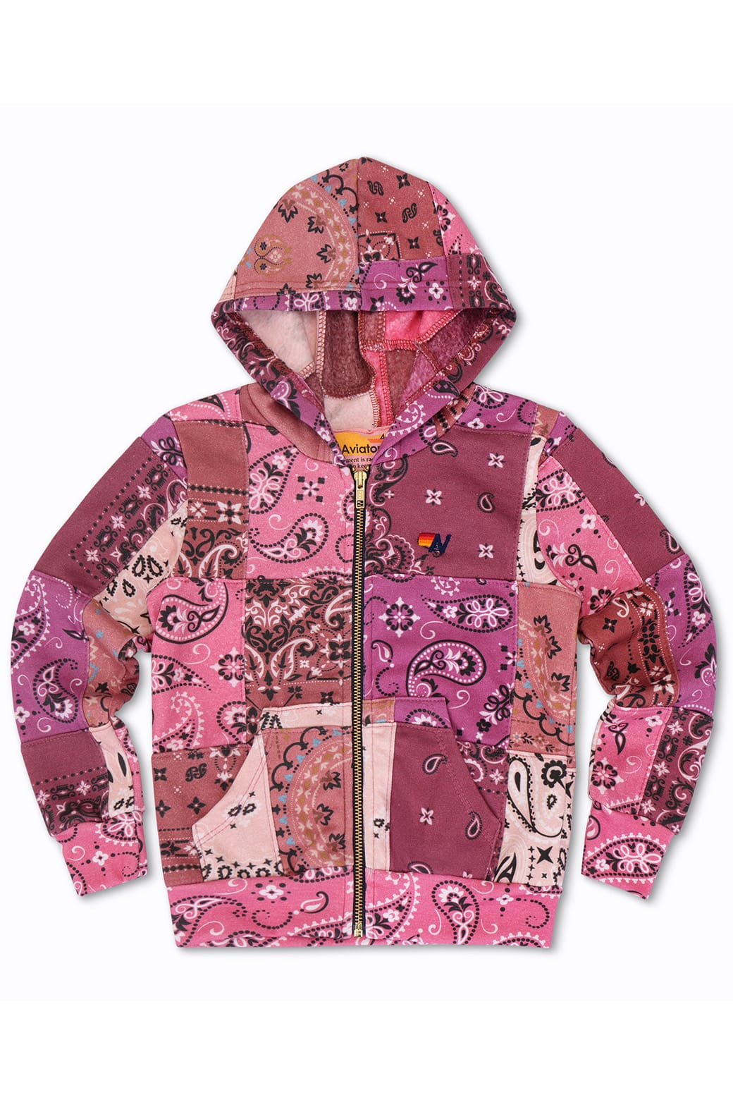KIDS BANDANA QUILTED ZIP HOODIE - PINK