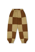 KIDS CHECK QUILTED SWEATPANTS - TAN CINNAMON