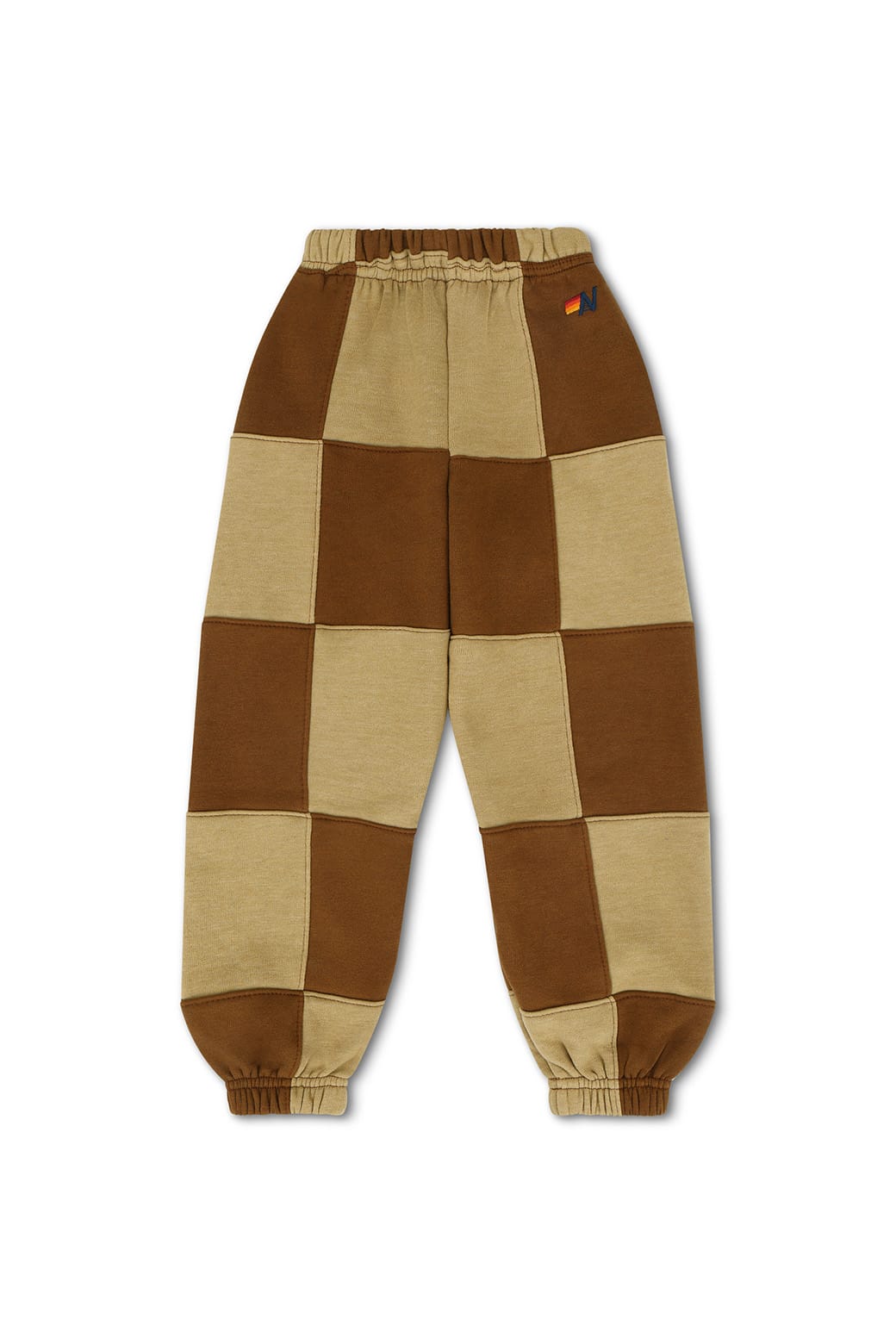 KIDS CHECK QUILTED SWEATPANTS - TAN CINNAMON