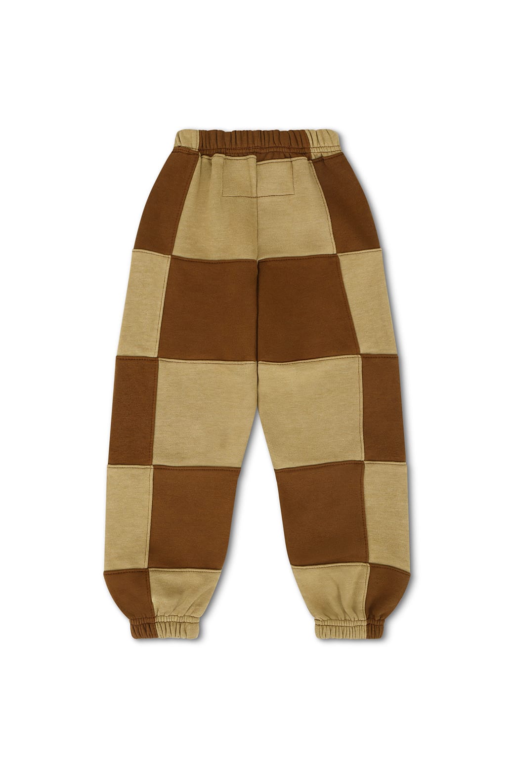 KIDS CHECK QUILTED SWEATPANTS - TAN CINNAMON
