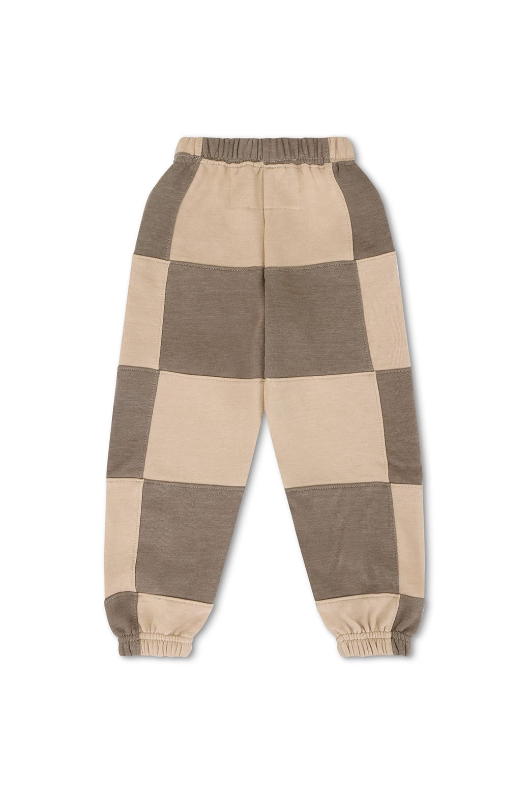 KIDS CHECK QUILTED SWEATPANTS - SAND TAUPE