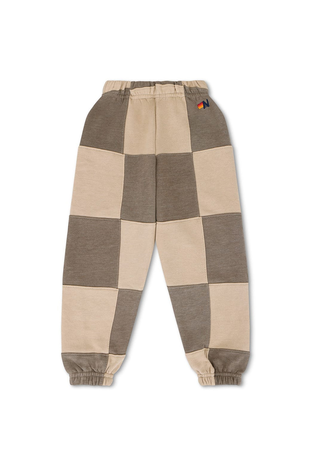 KIDS CHECK QUILTED SWEATPANTS - SAND TAUPE