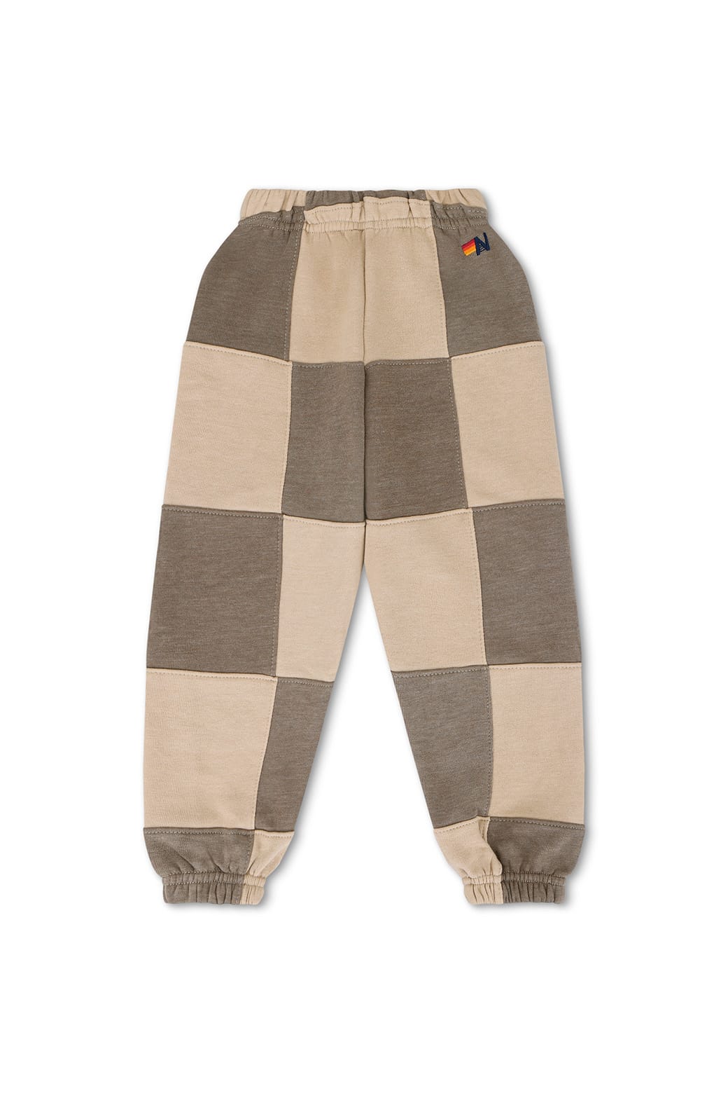 KIDS CHECK QUILTED SWEATPANTS - SAND TAUPE