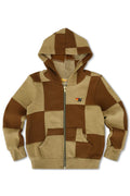 KIDS CHECK QUILTED ZIP HOODIE - TAN CINNAMON