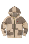 KIDS CHECK QUILTED ZIP HOODIE - SAND TAUPE