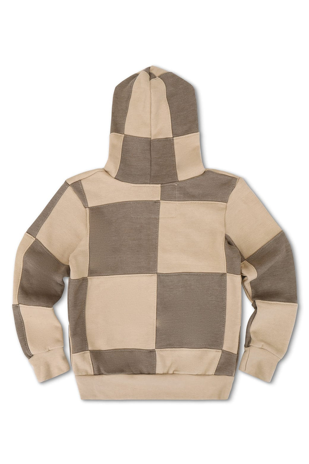 KIDS CHECK QUILTED ZIP HOODIE - SAND TAUPE