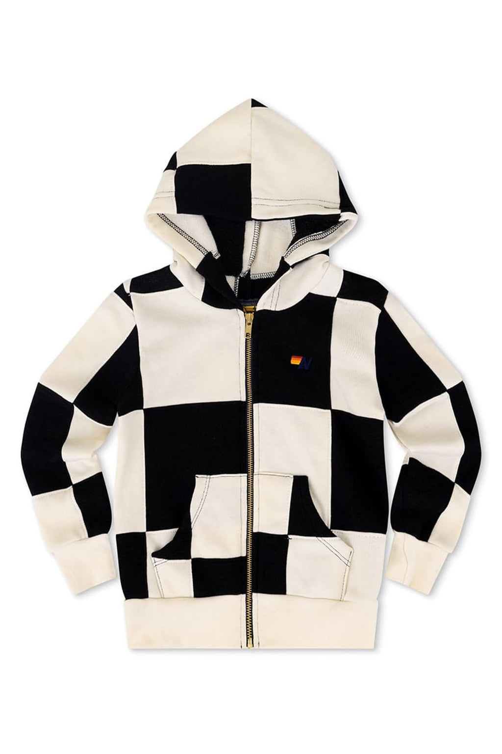 KIDS CHECK QUILTED ZIP HOODIE - VINTAGE WHITE BLACK