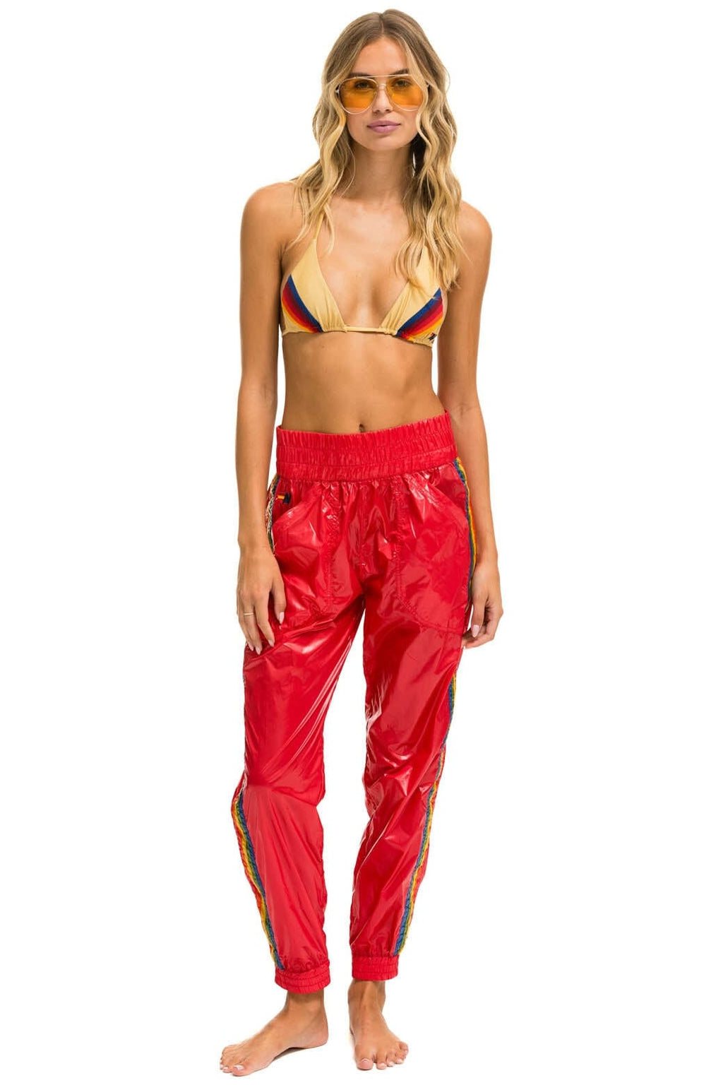 5 STRIPE HI RISE WIND PANT - CHERRY