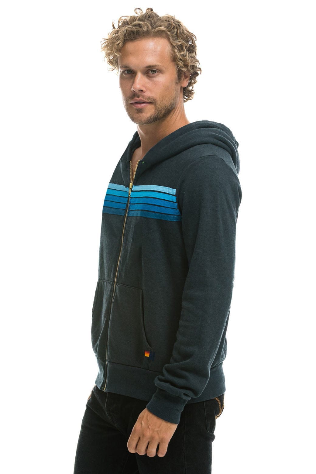 5 STRIPE HOODIE - CHARCOAL BLUE