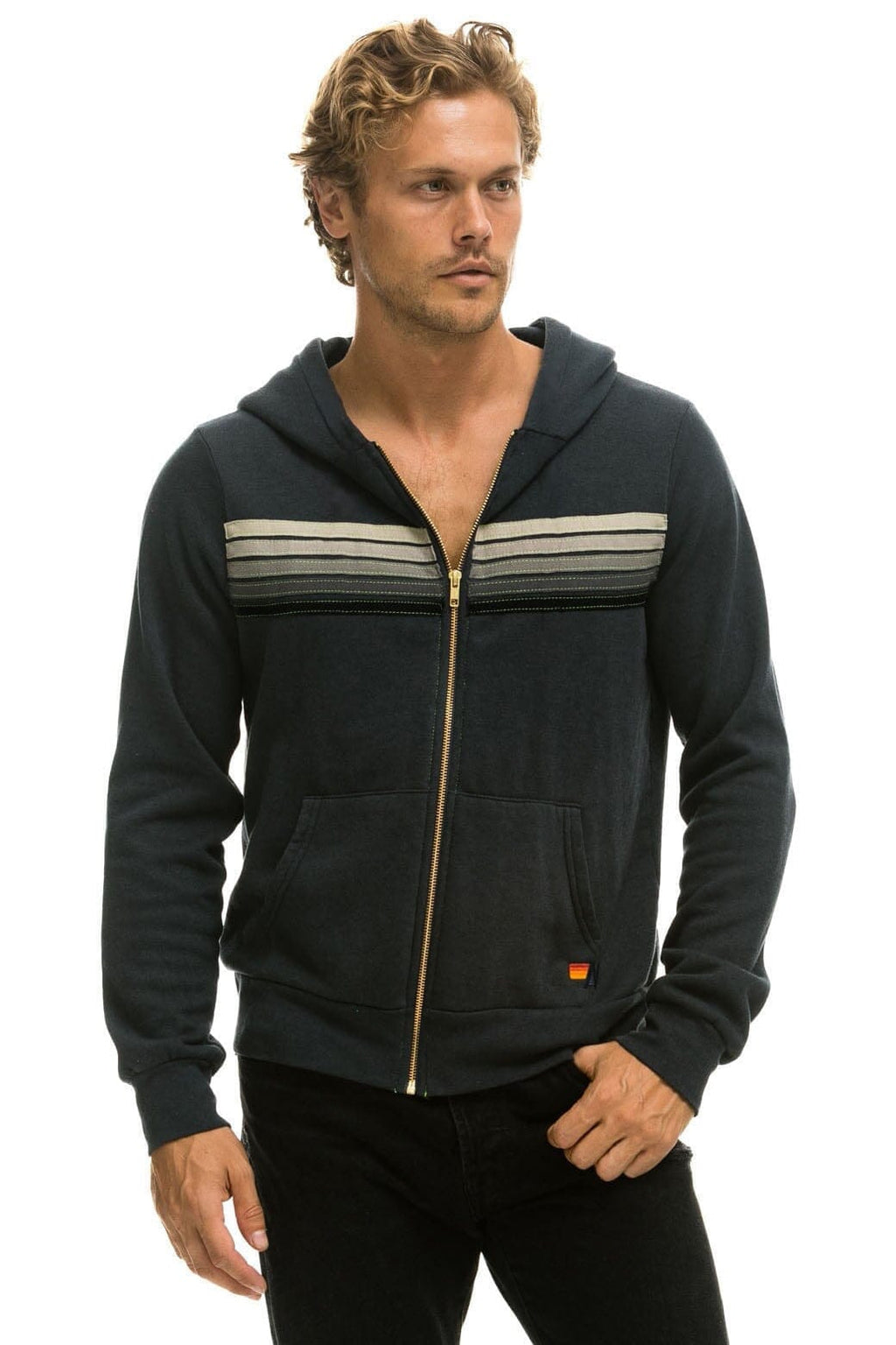 5 STRIPE HOODIE - CHARCOAL GREY STRIPES