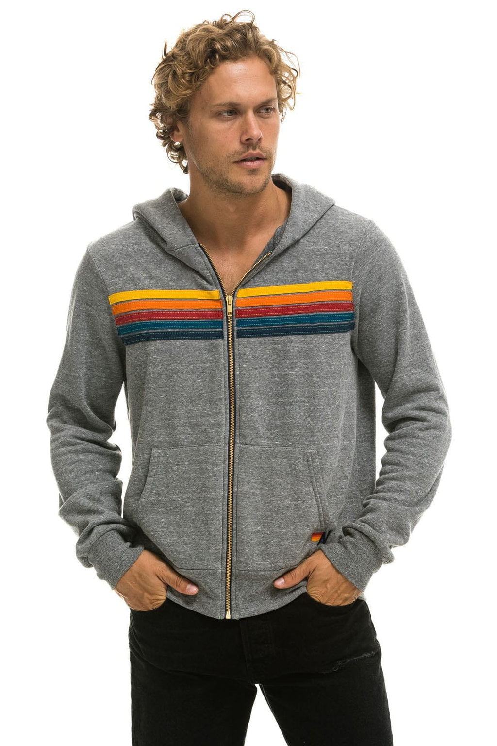 5 STRIPE HOODIE - HEATHER GREY