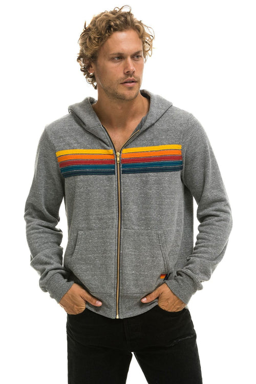 5 STRIPE HOODIE - HEATHER GREY