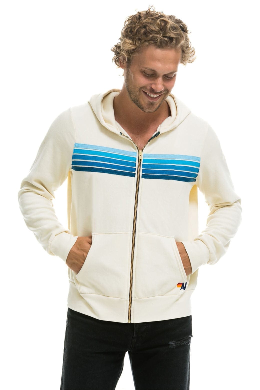 5 STRIPE HOODIE - VINTAGE WHITE BLUE