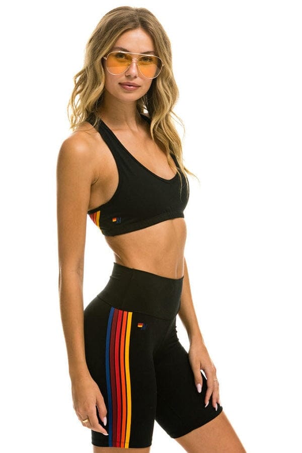 5 STRIPE RAINBOW 8 IN INSEAM HI-RISE BIKER SHORT - BLACK