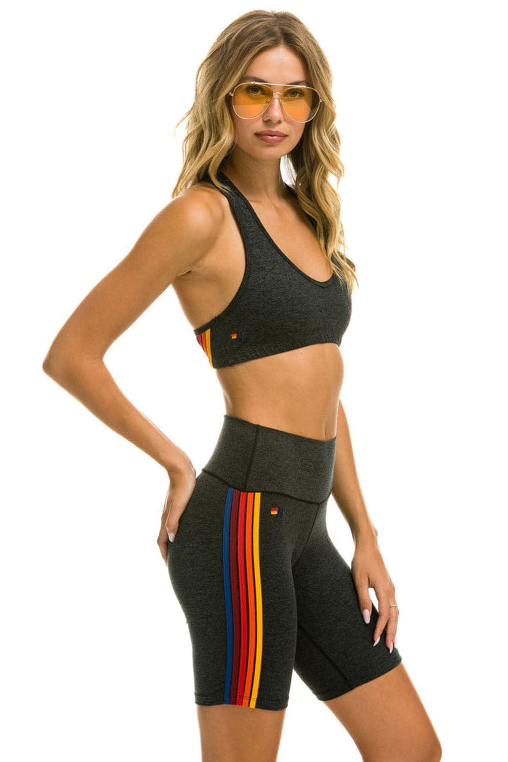 5 STRIPE RAINBOW 8 IN INSEAM HI-RISE BIKER SHORT - CHARCOAL