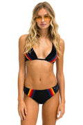 5 STRIPE VELVET TRIANGLE BIKINI TOP - BLACK