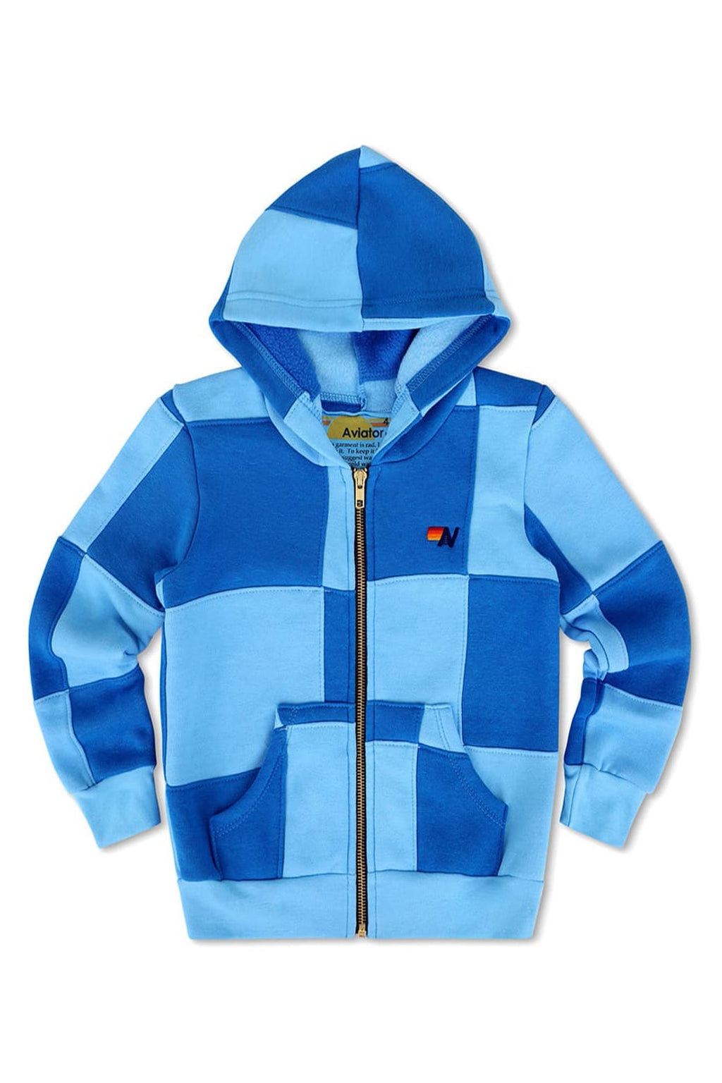 KIDS CHECK QUILTED ZIP HOODIE - SKY ADVENTURE BLUE