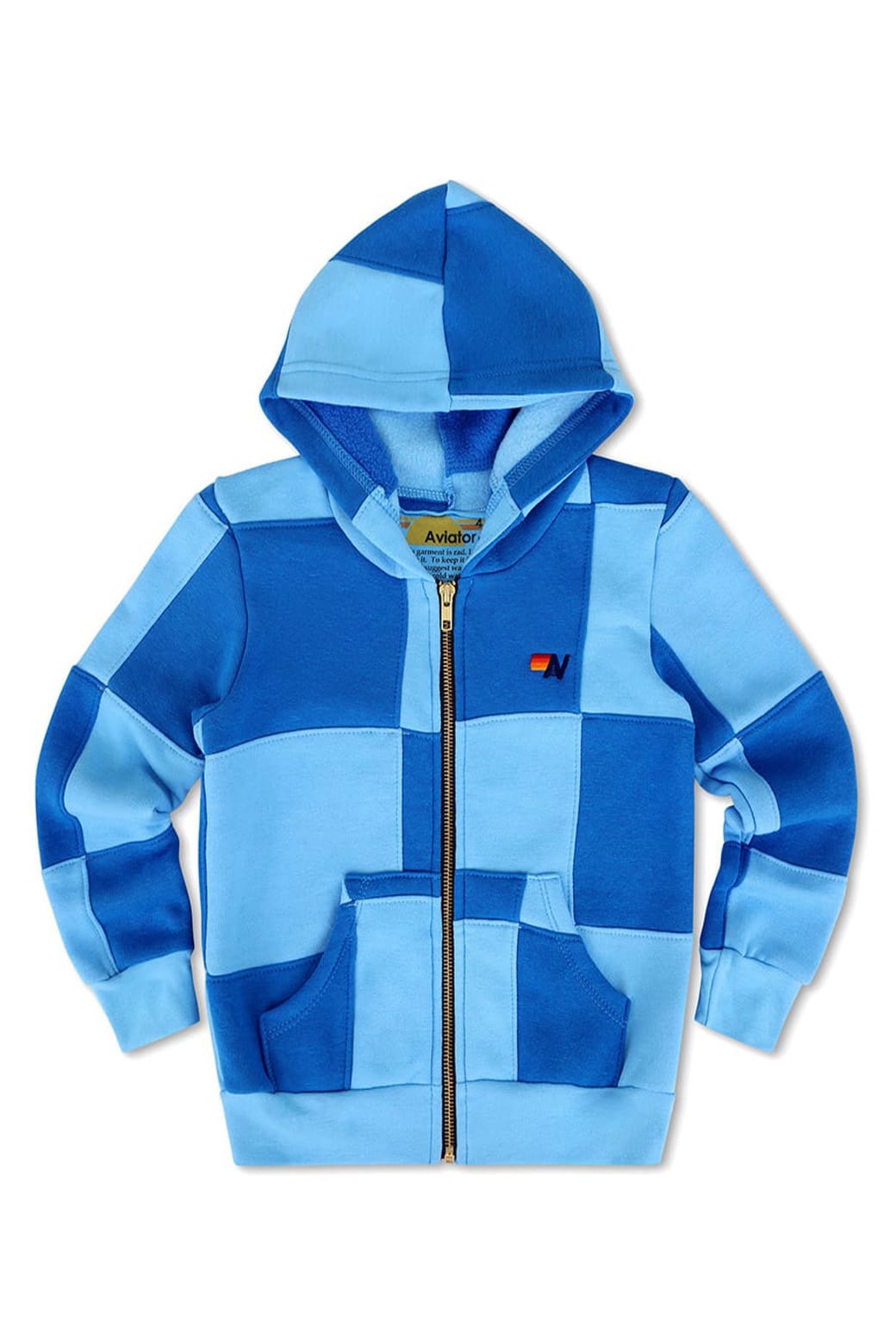 KIDS CHECK QUILTED ZIP HOODIE - SKY ADVENTURE BLUE