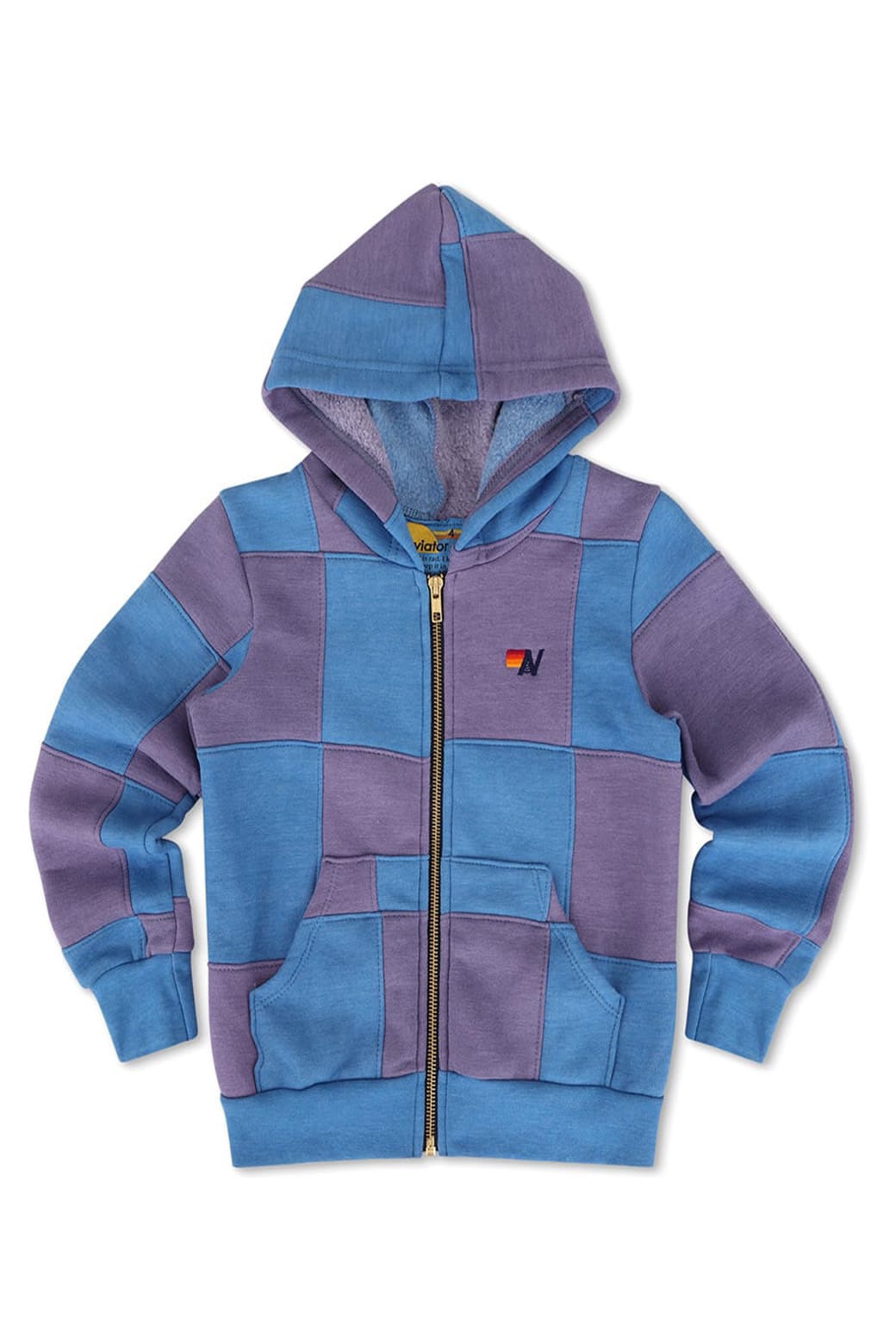 KIDS CHECK QUILTED ZIP HOODIE - LAVENDER OCEAN