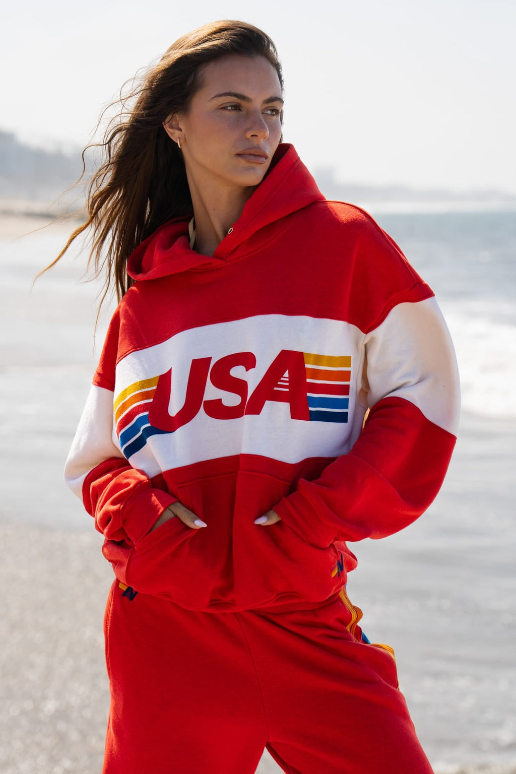 USA RELAXED PULLOVER HOODIE - RED VINTAGE WHITE