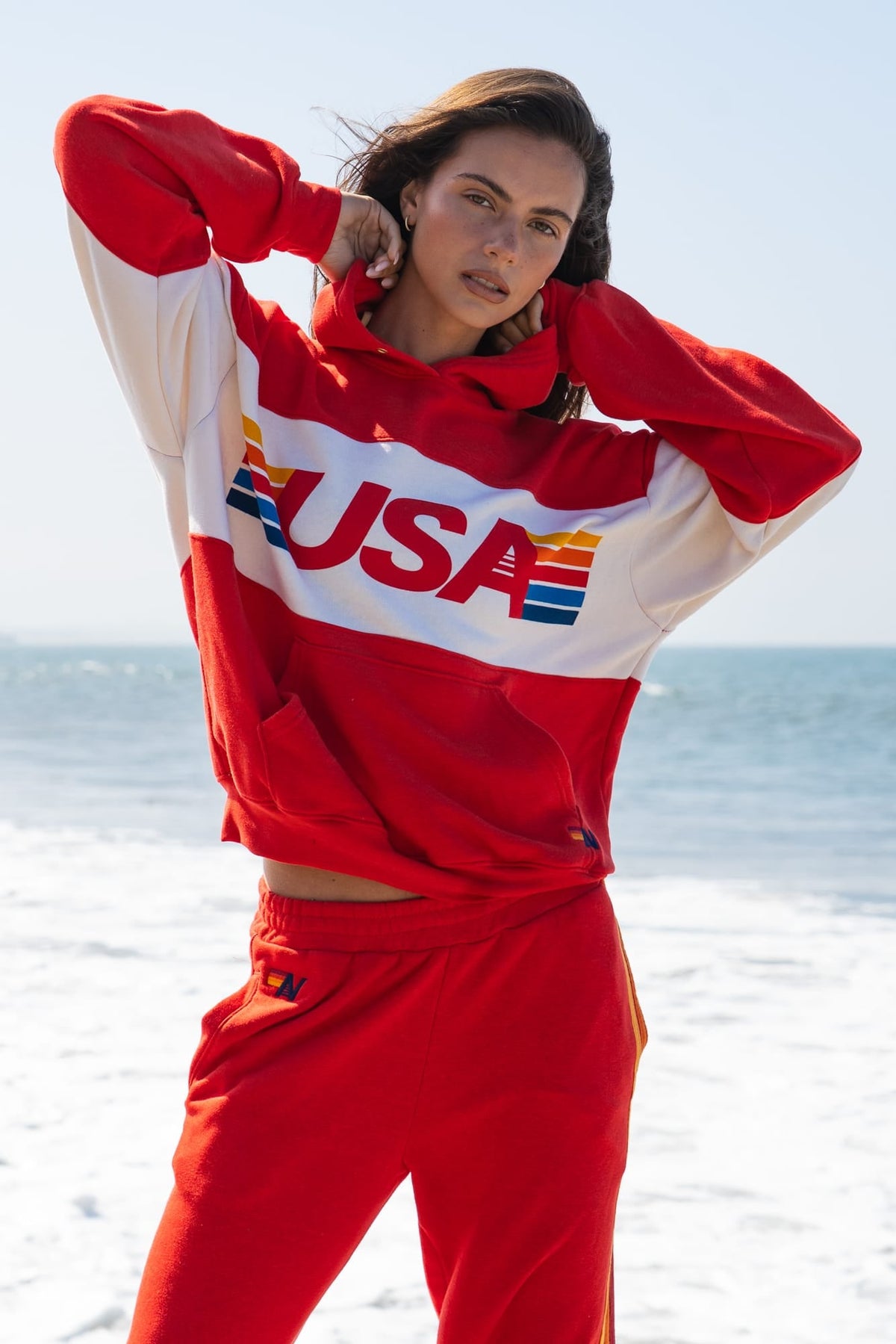 USA RELAXED PULLOVER HOODIE - RED VINTAGE WHITE