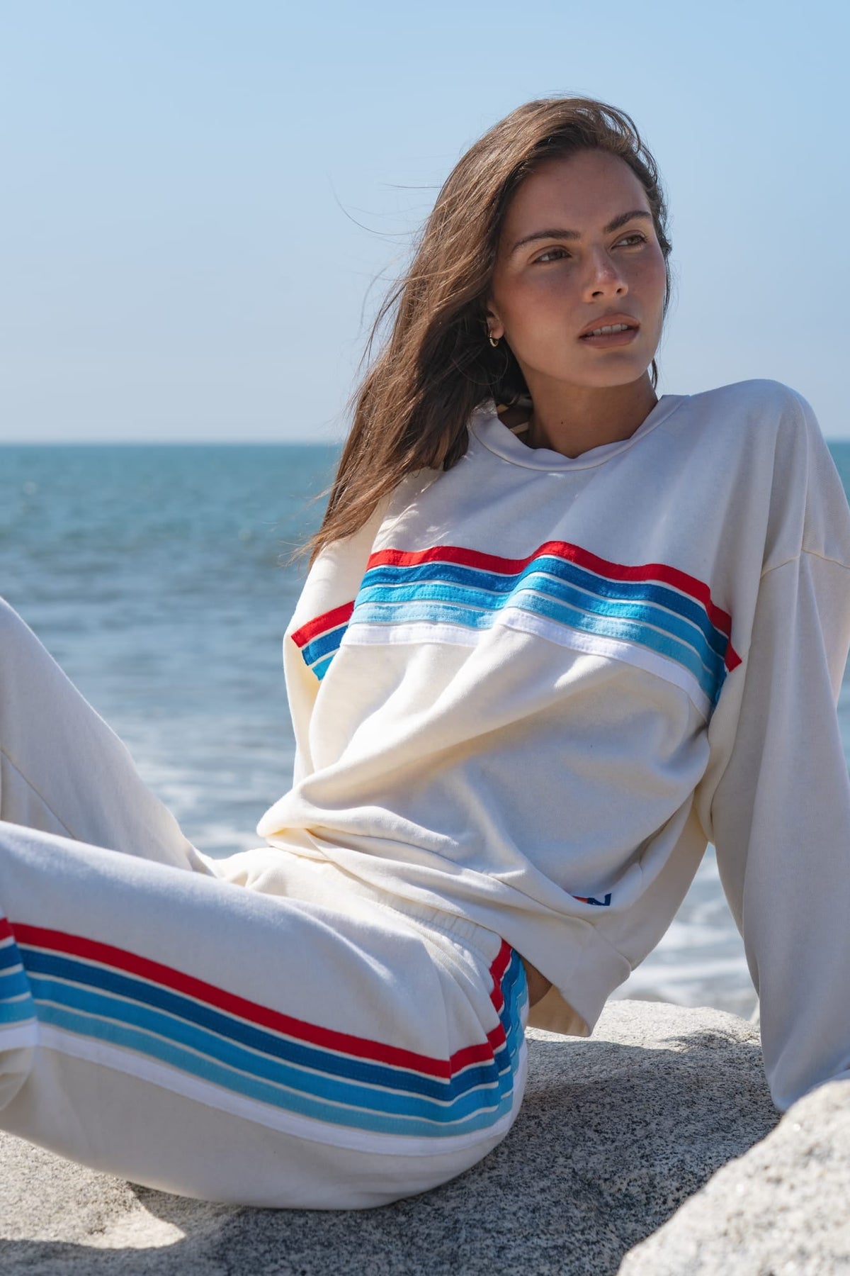 WOMENS 5 STRIPE AMERICA SWEATPANTS - VINTAGE WHITE USA