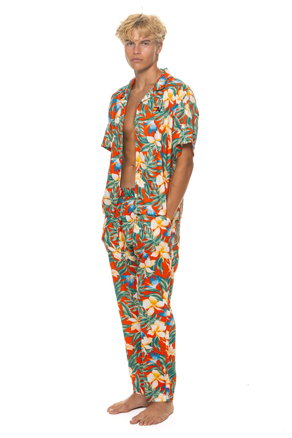 UNISEX COTTON LUXE POPLIN RESORT SHIRT - RED KAUAI
