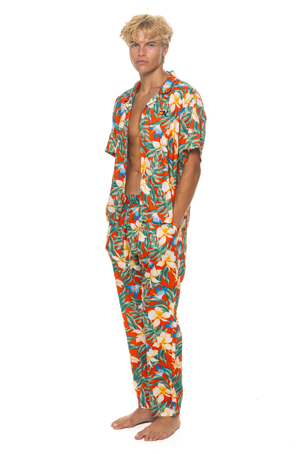UNISEX COTTON LUXE POPLIN RESORT SHIRT - RED KAUAI
