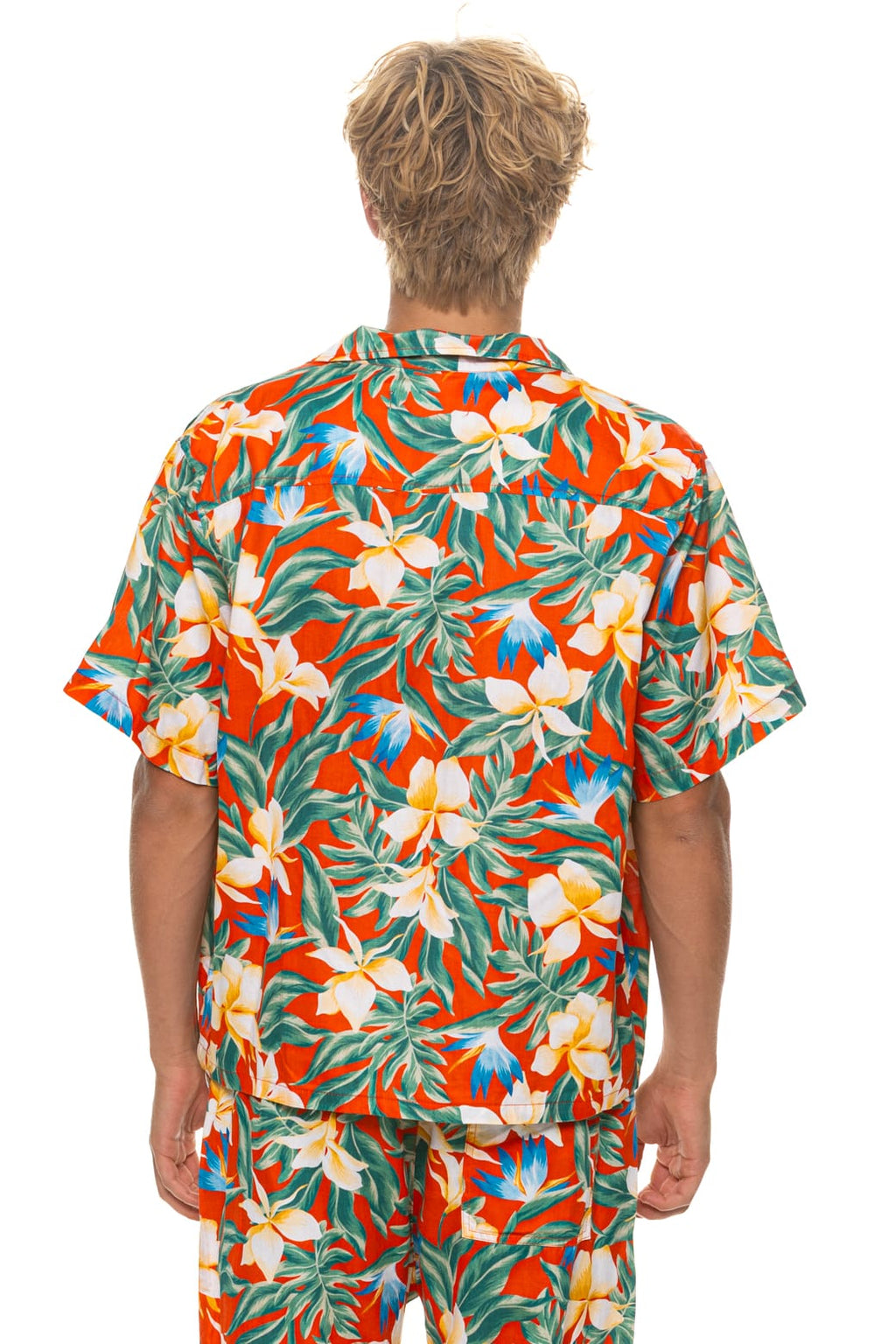 UNISEX COTTON LUXE POPLIN RESORT SHIRT - RED KAUAI