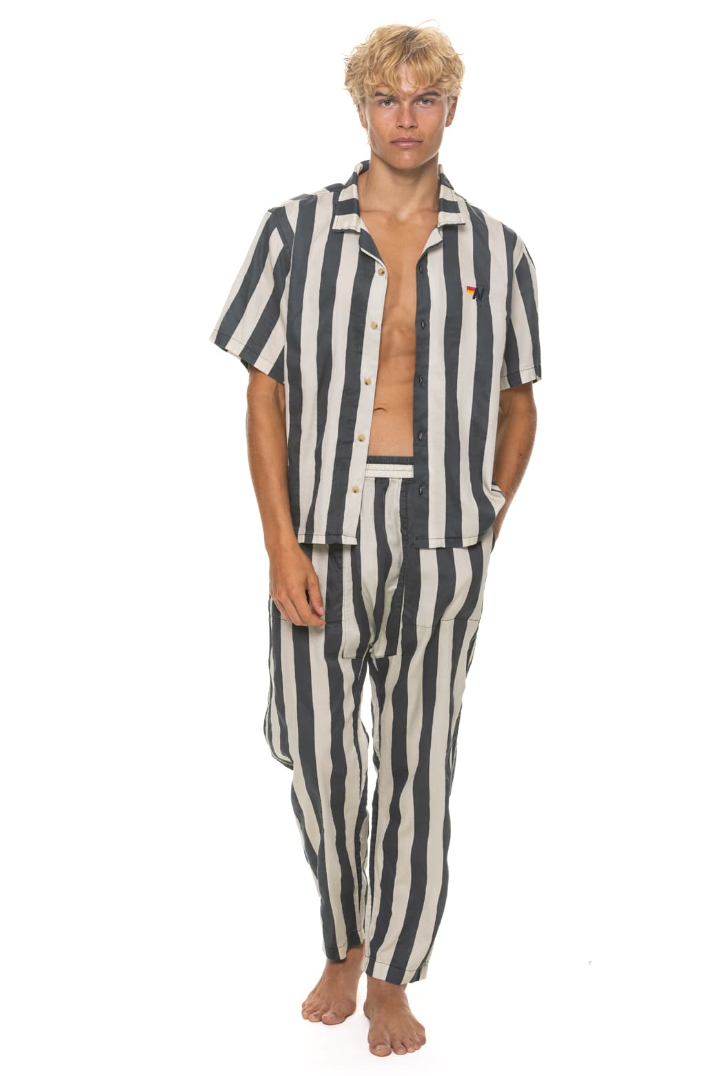 UNISEX COTTON LUXE POPLIN RELAXED PANT - VINTAGE BLACK STRIPE
