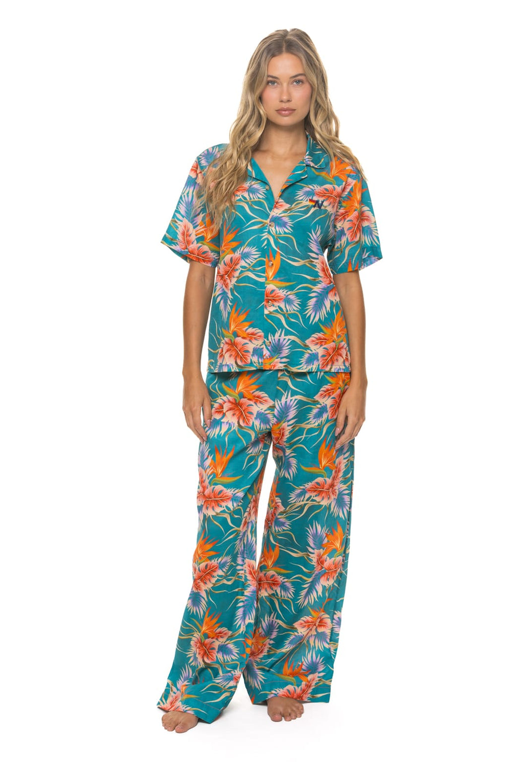 UNISEX COTTON LUXE POPLIN RESORT SHIRT - BLUE HAWAII