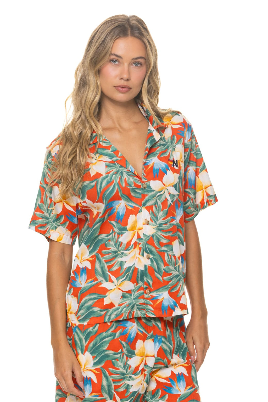 UNISEX COTTON LUXE POPLIN RESORT SHIRT - RED KAUAI