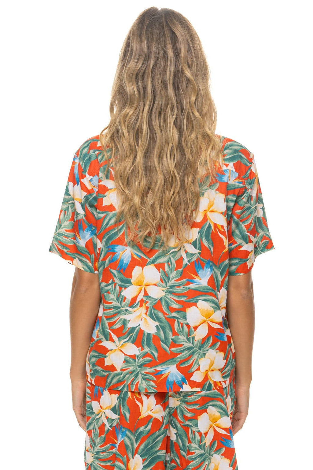 UNISEX COTTON LUXE POPLIN RESORT SHIRT - RED KAUAI