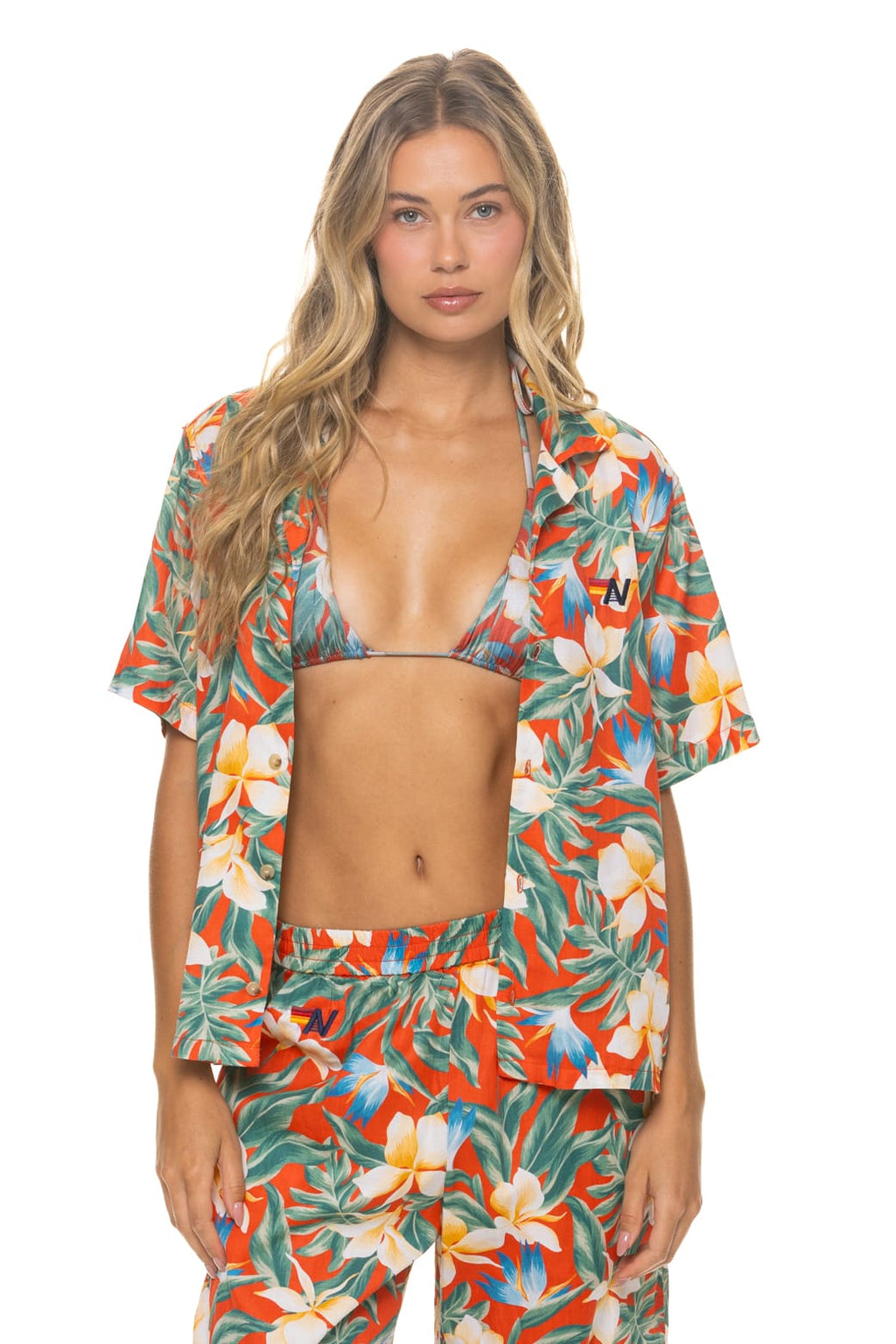 UNISEX COTTON LUXE POPLIN RESORT SHIRT - RED KAUAI